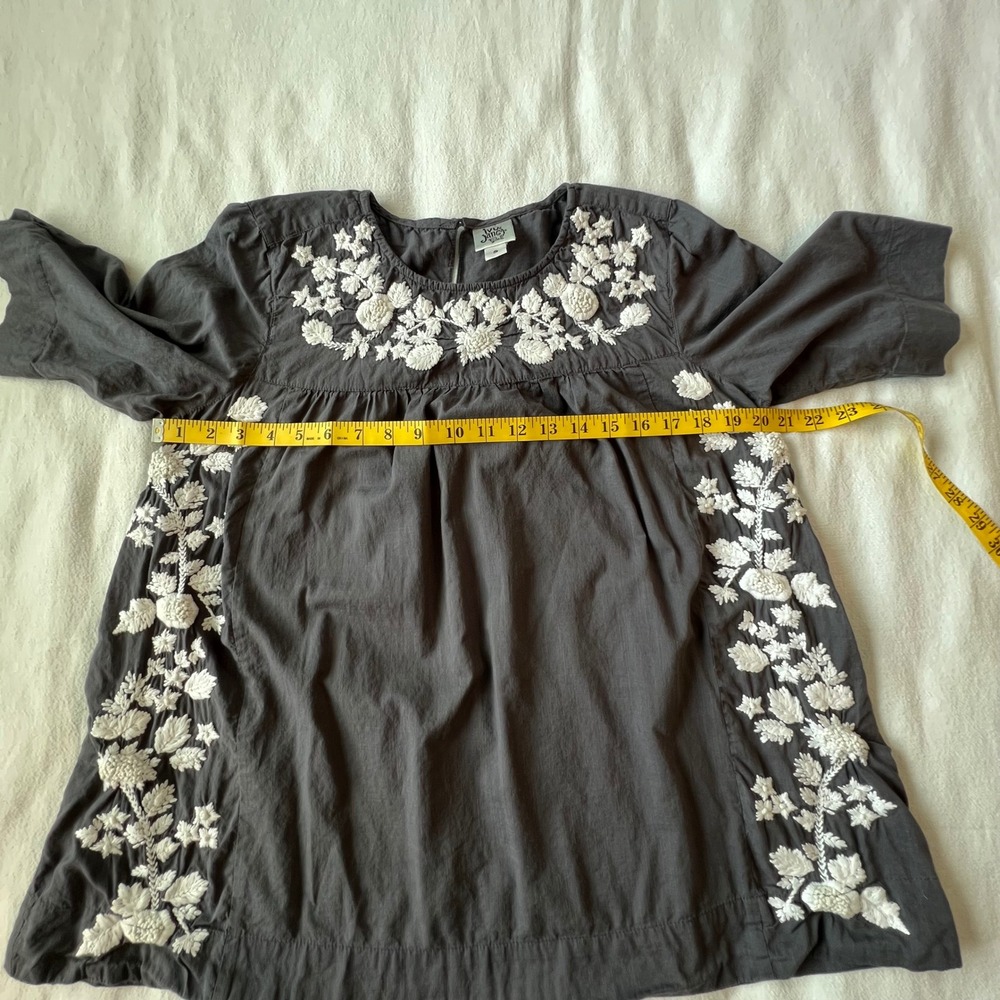 Ivy Jane Gray Embroidered Floral Cotton Tunic Top Half Sleeve‎ Charcoal Womens S - Picture 8 of 9